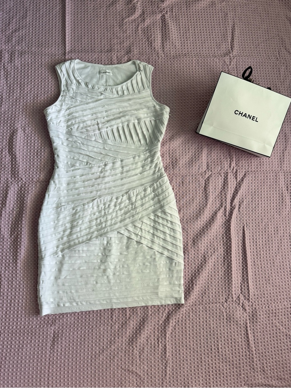 Calvin Klein White Textured Sleeveless Mini Dress